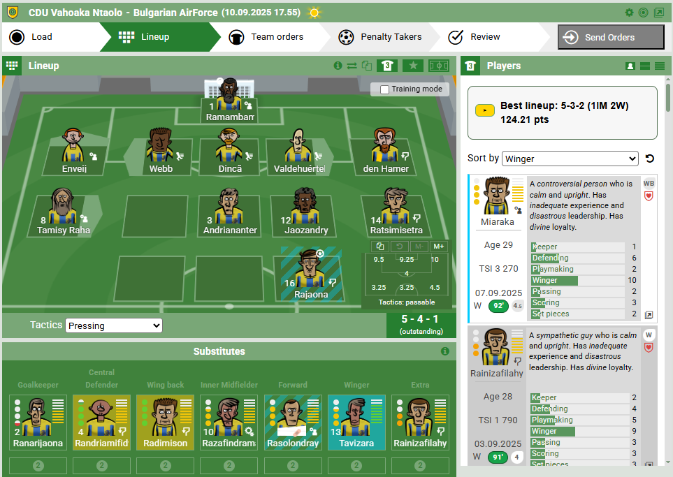 See on the pitch who trained or played—and how much—last match